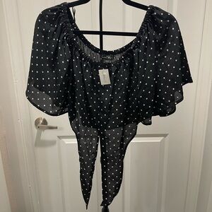 🛑 Love Tree Black Sheer Top with White Dots